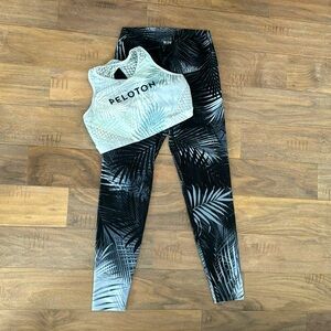 Peloton WITH leggings and bra set; Palm print, size L. As new condition